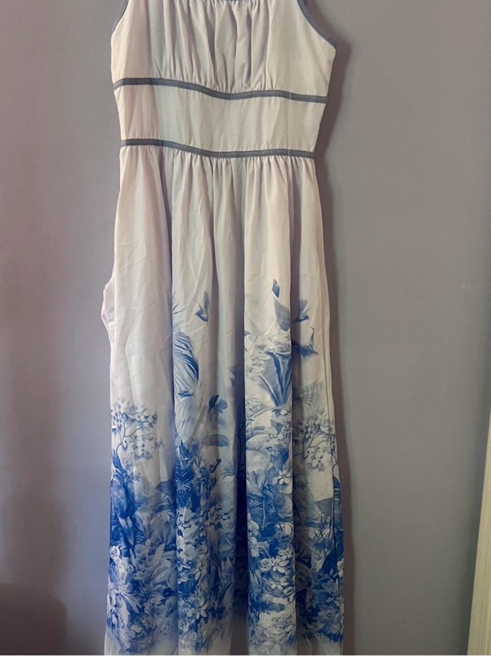 Ally Fashion White Maxi Dress with Blue Floral Ombre